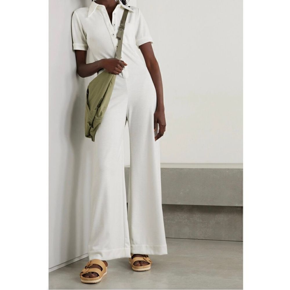 Suzie Kondi The Short Sleeve Button Front Stretch Jumpsuit Ivory Size XL NWT